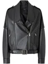 Pinko Cropped Leather Jacket With Asymmetrical Zip In Black