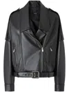 Pinko Cropped Leather Jacket With Asymmetrical Zip In Black