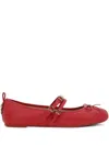 Pinko Nappa Leather Ballet Flats With Straps And Bow In Red