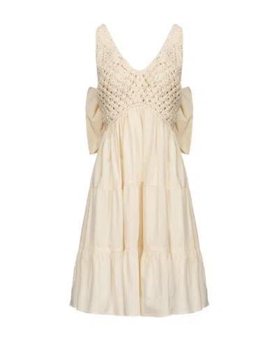 Pinko Bow-detail Open-knit Minidress In White