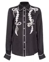 Pinko Satin Shirt With Rodeo Embroidery In Nero/burro