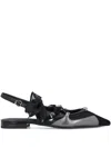 Pinko Gianira Black Ballerinas With Pointed Toe And Decorative Ankle Band In Leather And Fabric Blend Woma