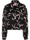 Pinko Bow-print Bomber Jacket With Cropped Silhouette In Multi