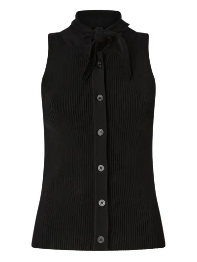 Pinko Bow-tie Button-down Knitted Blouse In Black