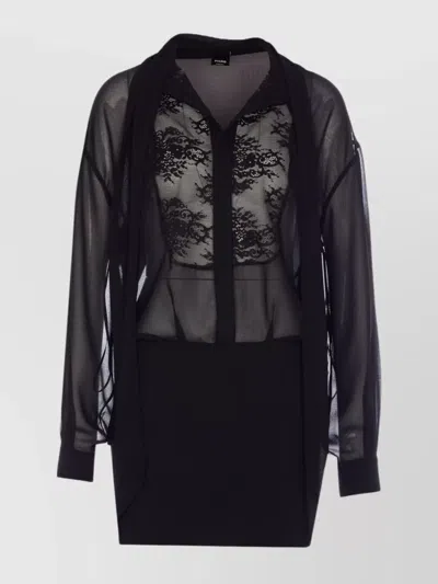 Pinko Bow Tie Neck Lace Detail Dress In Black