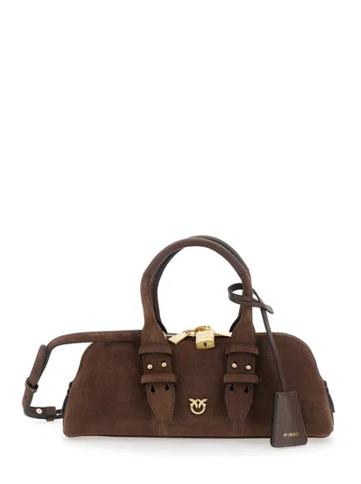 Pinko Bowling Bag Baguette Suede In Brown