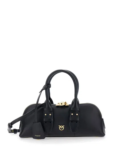 PINKO BLACK HANDBAG WITH ADJUSTABLE AND REMOVABLE SHOULDER STRAP AND PADLOCK DETAIL IN LEATHER WOMAN