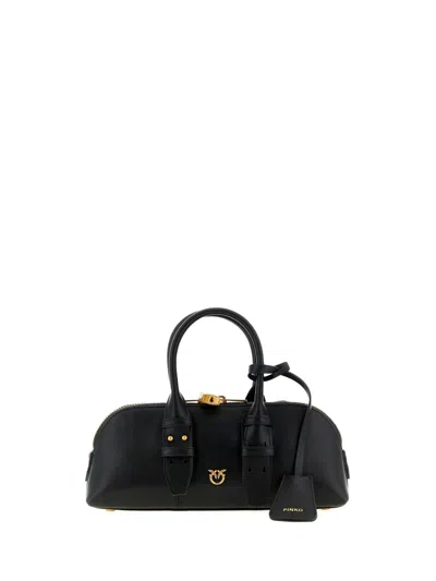 Pinko Bowling Bag Horizontal Black Handbag With Adjustable And Removable Shoulder Strap And Padlock Detail