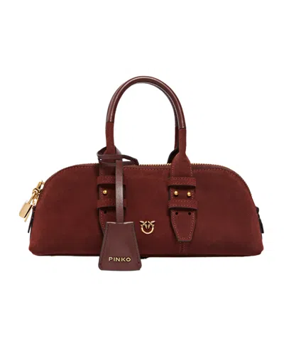 Pinko Bowling Baguette Zipped Shoulder Bag In Burgundy