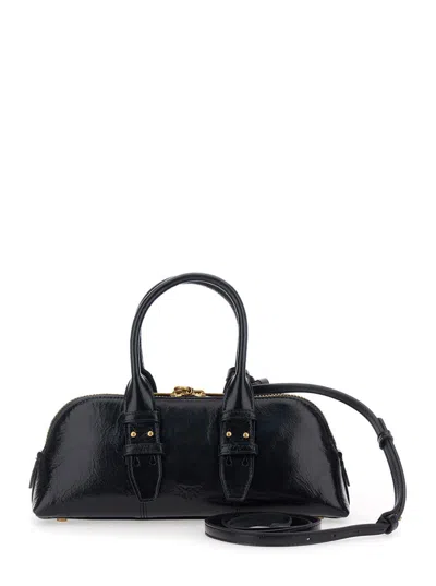Pinko 'bowling' Black Handbag With Padlock Detail And Love Birds Logo On The Front In Leather Woman