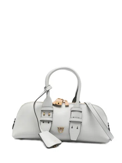 Pinko White Leather Bowling Bag Horizontal In Neutral