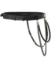 Pinko Leather Belt With Chains And Straps In Gray