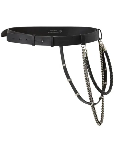 Pinko Braided Chain Detail Leather Belt In Gray