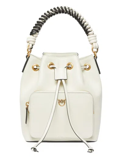 Pinko Braided-handle Bucket Bag In White
