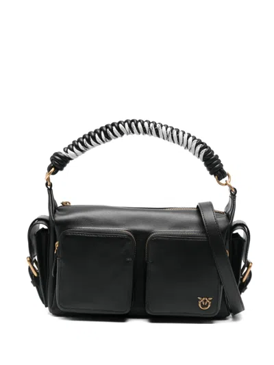 Pinko Braided-handle Pocket Tote Bag In Black