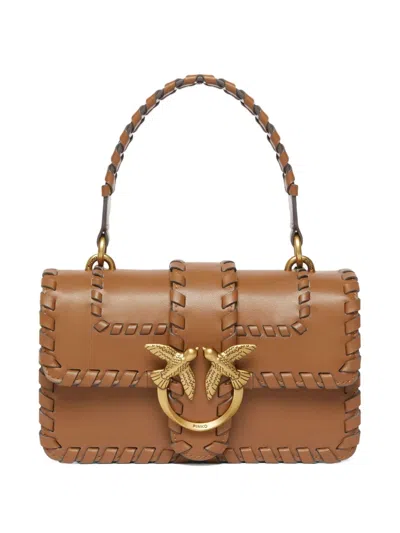 Pinko Braided-leather Crossbody Bag In Brown