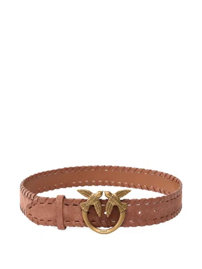 Pinko Braided Love Birds-buckle Belt In Brown