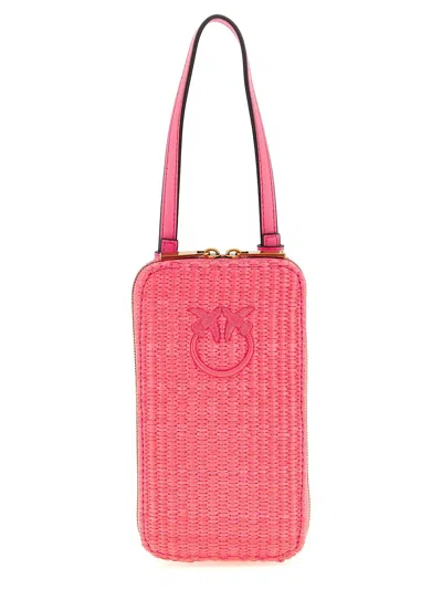 Pinko Braided Raffia With Love Birds Embroidery Card Case