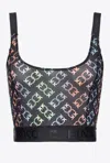 Pinko Love Birds-pattern Cropped Top In Black/multicolour