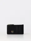 Pinko Rectangular Black Leather Clutch With Gold Emblem In 黑色