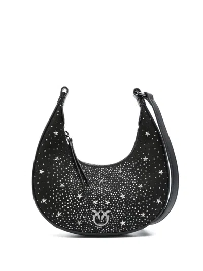 Pinko Brioche Hobo Mini Full Strass Bag In Black