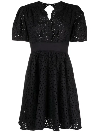 Pinko Broderie-anglaise Cotton Short Dress In Black
