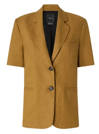Pinko Bronze Stretch Cotton Jacket In Yellow