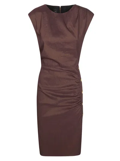 Pinko Brown Alissa Ruched Linen Mini Dress
