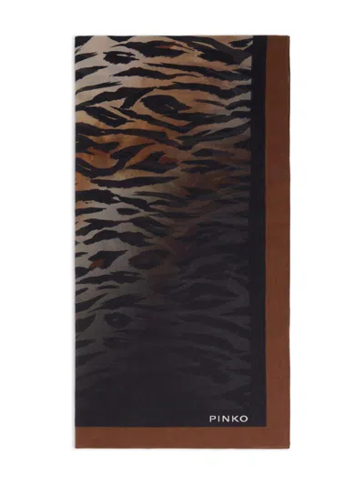 Pinko Brown And Black Scarf With Animal Print