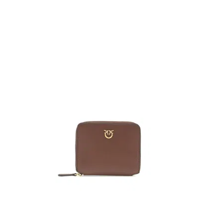 Pinko Brown Calf Leather Bos Taurus Wallet In Pink