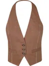 Pinko Tailored Brown Vest With V-neckline And Button Detail