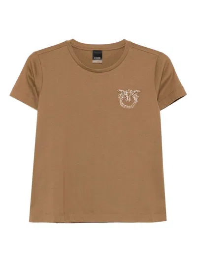 Pinko Brown Cotton Crew-neck  'nambrone' T-shirt With Logo
