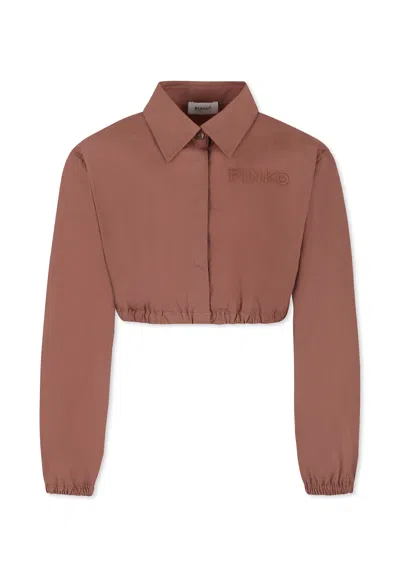 Pinko Kids' Brown Crop Shirt For Girl With Logo
