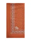 Pinko Intricate Patterned Orange And White Viscose Scarf In Brown
