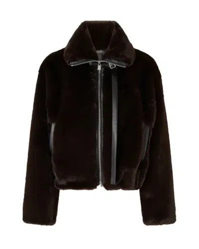 PINKO BROWN FUR-EFFECT BLOUSON JACKET