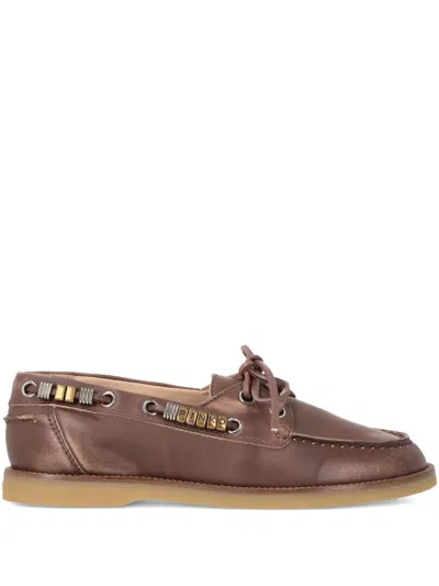 Pinko Brown Grace 01 Metallic Leather Loafers In Burgundy