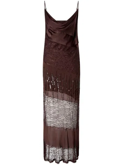 Pinko Brown 'ibis Sacro' Long Dress Semi-trasparent