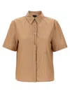 Pinko Brown Striped Shirt With Rounded Hem In Nude