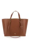 Pinko Brown Large Tote Bag With Logo Charm In Grainy Leather Woman