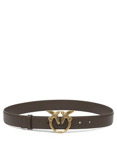 Pinko Brown Leather Belt In Black