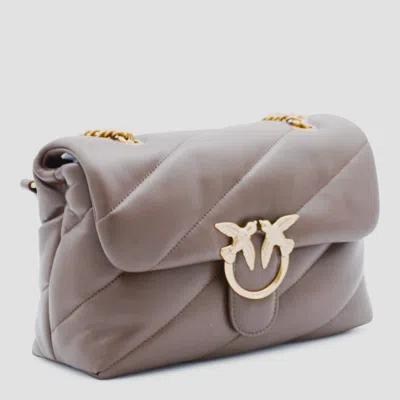 Pinko Brown Leather Love Classic Puff Shoulder Bag