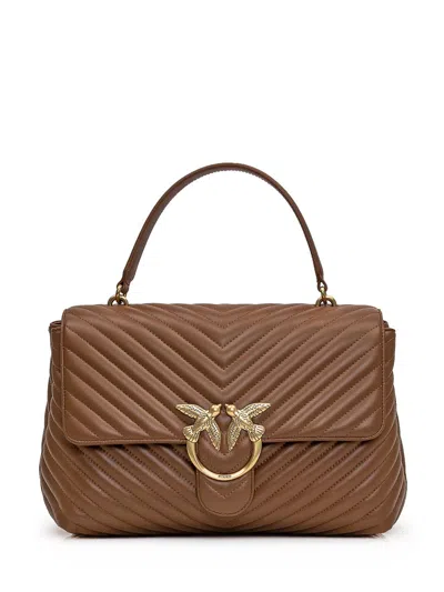 Pinko Brown Leather Love Lady Shoulder Bag
