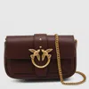 Pinko Brown Leather Love One Simply Pocket Shoulder Bag In Brown
