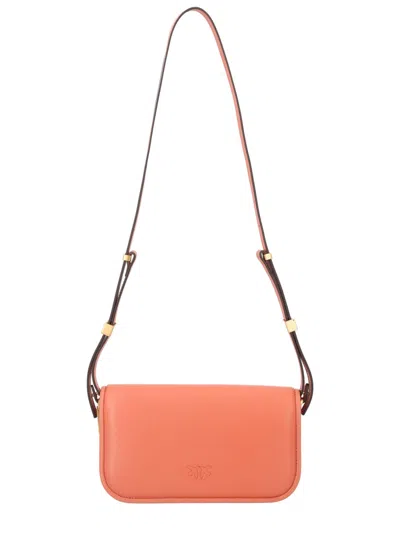Pinko Brown Leather Shoulder Bag In Orange