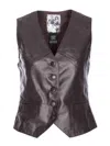 Pinko Leather Vest With V-neck And Front Pockets