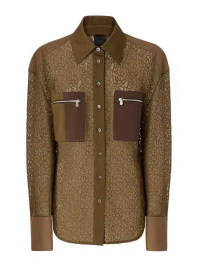 Pinko Brown Semi-sheer Magliocco Shirt In Green