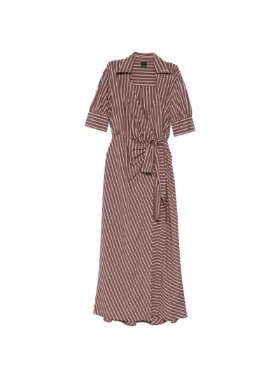 Pinko Brown Striped Open Collar Day Dress
