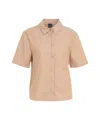 Pinko Brown Striped Shirt With Rounded Hem In Nude