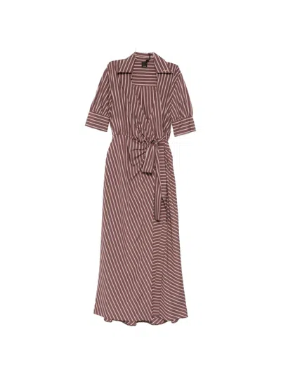 Pinko Brown Striped Tie Detail Dress In Multi