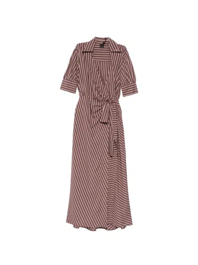 Pinko Brown Striped Tie Detail Dress In Multi